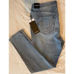 NWT True Religion Jennie Crystal SN Skinny Jeans Women's Size 33 Light Icy Blue